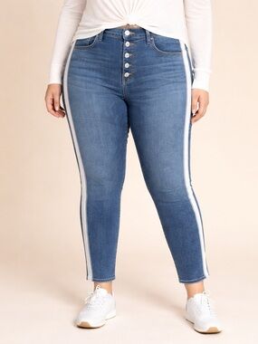 Veronica Beard Debbie Jeans Beacon Stripe Button Fly Women's 31 Size 12 Blue